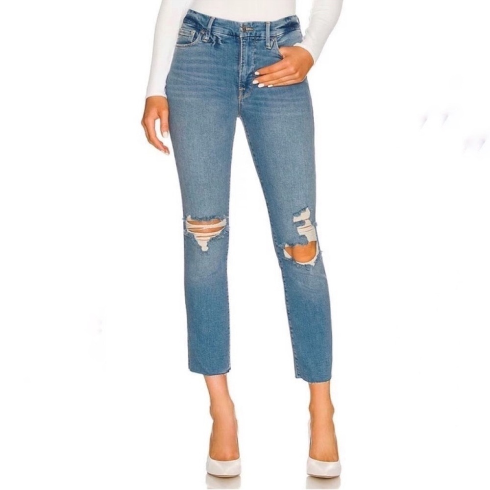 Good American Good Leg Distressed Jeans Blue Size 8